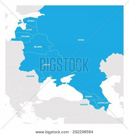 East Europe Region. Map Of Countries In Eastern Europe. Post Soviet And Caucasian Countries. Vector 
