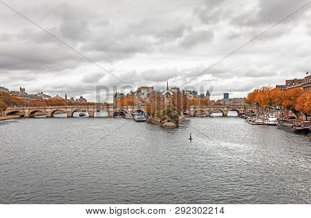 Paris; France - Nov 10; 2017: Cite Island And Bridge Neuf. Pont Neuf Is The Oldest Standing Bridge A