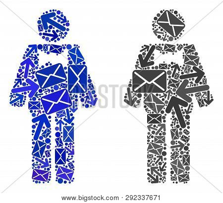 Post Groom Icon Mosaic Of Envelopes And Arrows With Blue Color. Abstract Vector Groom Illustration I