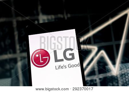 March 29, 2019, Brazil. Lg Electronics Logo On The Mobile Device. Lg Is A Giant South Korean Multina