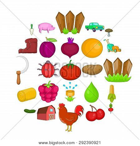 Stockyard Icons Set. Cartoon Set Of 25 Stockyard Icons For Web Isolated On White Background