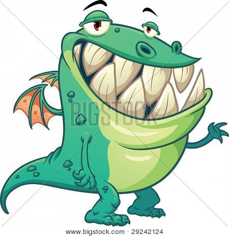 Смешной мультфильм зеленый дракон.Векторные иллюстрации с простой градиенты. Все в один слой.