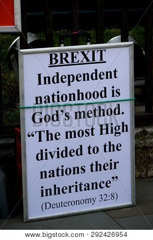 London, United Kingdom, March 29th 2019:- A Street Preacher On Christian Values In The Uk