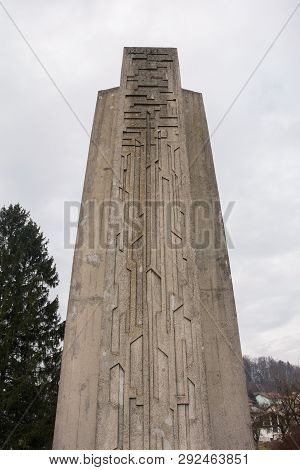 Mirna, Slovenia - December 29th 2018. A Yugoslavia Era Communist Second World War Memorial In Mirna 