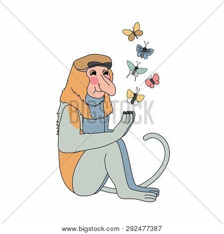 Vector Scandi Cartoon Animal Clip Art Proboscis Monkey
