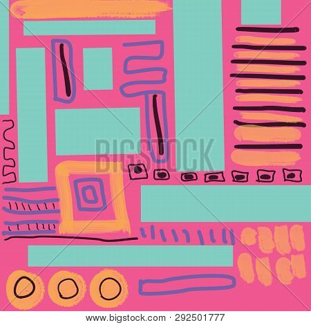 Abstract Hand Drawn Doodle On Pink Background Seameless Pattern.