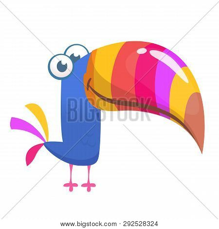 Toucan Bird Cartoon. Vector Illustration Of Happy Tukan Isolated