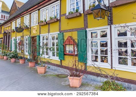 Lippstadt, Germany - March 22, 2019: Colorful Half Timbered House In Historic City Lippstadt, German