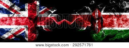 United Kingdom Vs Kenya, Kenyan Smoky Mystic Flags Placed Side By Side. Thick Colored Silky Smoke Fl