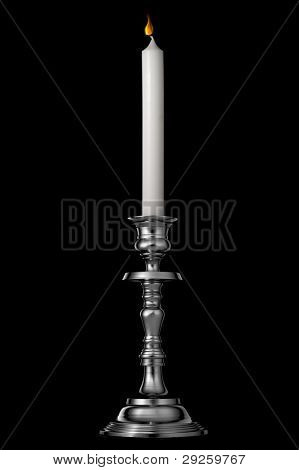 Srebrny Świecznik z świeca na czarnym tle