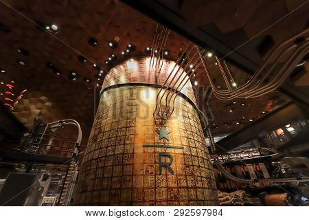 Shanghai, China - April 14 2018, Starbucks Reserve Roastery In Shanghai One Of The Largest Starbucks