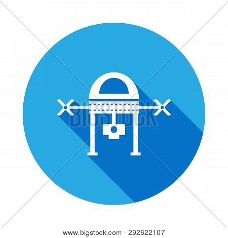 Quadcopter Drone With Camera Icon With Long Shadow. Elements Of A Controlled Aircraft Icon. Signs, O