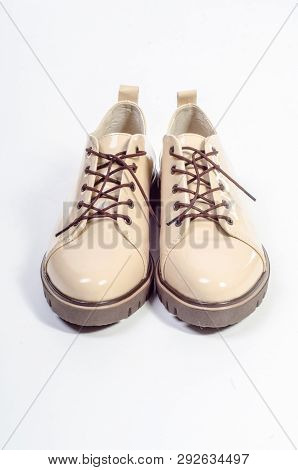 Womens Flat Photo Black Shoes Isolated On White Background