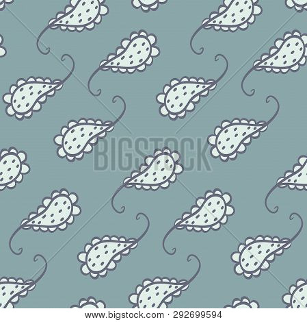 Vector Doodled Paisleys In Soft Color Seamless Pattern Background.