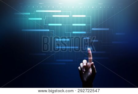 Project Management Diagram, Time Management, Business And Technology Concept On Virtual Screen.
