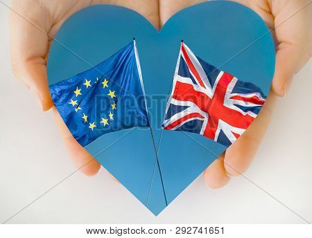 European Union And Uk Flags, Brexit Eu Concept