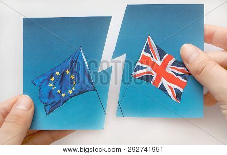 European Union And Uk Flags, Brexit Eu Concept