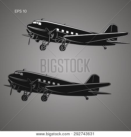 Old Vintage Piston Engine Airliner. Legendary Retro Aircraft Vector Illustration