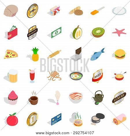 Bakehouse Icons Set. Isometric Style Of 36 Bakehouse Icons For Web Isolated On White Background