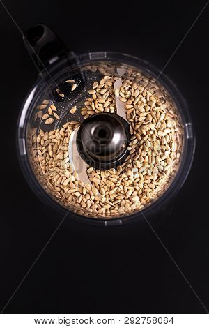 Healthy Food Concept Roasted Organic Sunflower Seeds In Blender Mixer T For Make Sunflower Butter