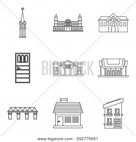 Edifice Icons Set. Outline Set Of 9 Edifice Icons For Web Isolated On White Background
