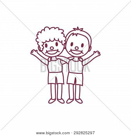 Vector Cute Cartoon Kids, Child Clip Art Coloring Book Page