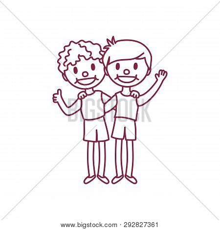Vector Cute Cartoon Kids, Child Clip Art Coloring Book Page