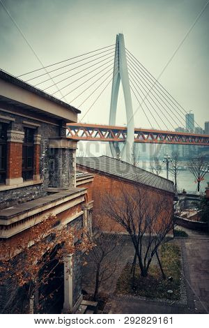 Dongshuimen Bridge viewed from Xiahao Old street in Chongqing, China.