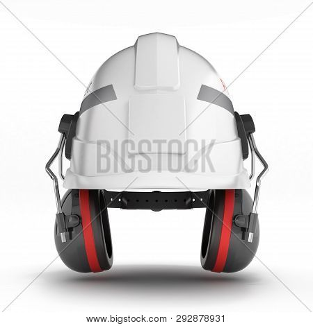 Hard Hat Safety Halmet With Earmuffs Isolated On White Background 3d