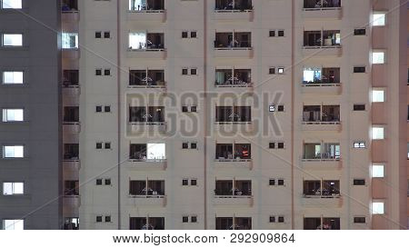 High Density Apartment. Building Elevation A Reinforced Concrete Residential Architecture. Hi-rise M
