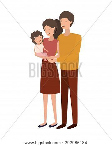 Couple Of Parents With Daughter Avatar Charactar Vector Illustration Design