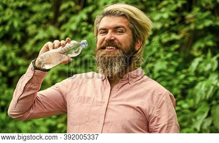 Pleasant Morning Routine. Daily Intake Of Water. Thirsty Male Model Enjoying Refreshing Drink. Healt