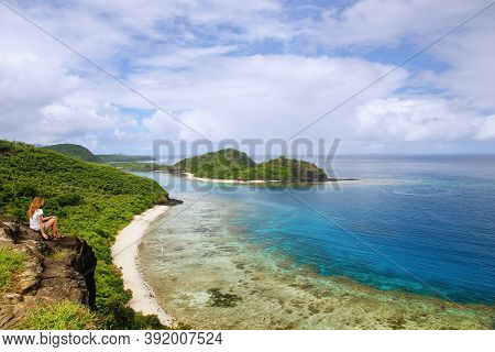View Of Drawaqa Island Coastline And Nanuya Balavu Island, Yasawa Islands, Fiji. This Archipelago Co
