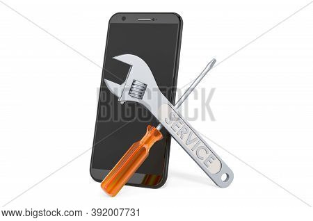 Repair And Service Of Smartphone Phone, 3d Rendering Isolated On White Background