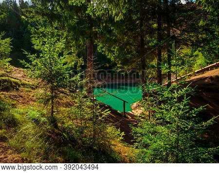 Beautiful View Of Forest Lake Sea Eye In Sunny Summer Day. Lakes Of Mari El Republic, Russia.