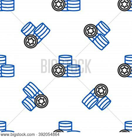 Line Jewish Coin Icon Isolated Seamless Pattern On White Background. Currency Symbol. Colorful Outli