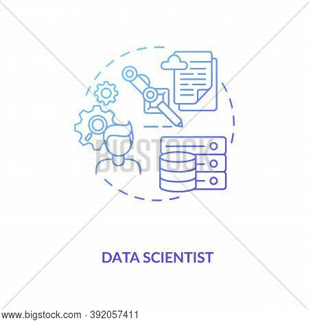 Data Scientist Concept Icon. Checking Lots Of Incoming Data. Analysing Of Huge Amount Of Information