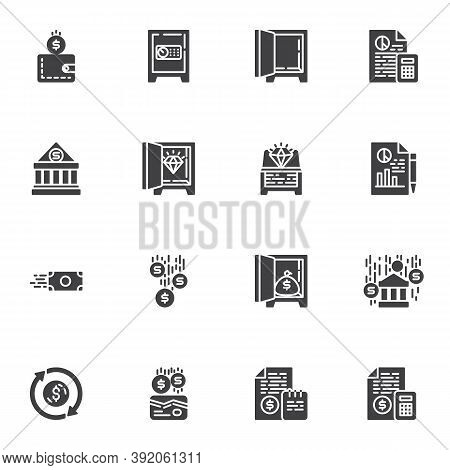 Banking, Finance Vector Icons Set, Modern Solid Symbol Collection, Filled Style Pictogram Pack. Sign