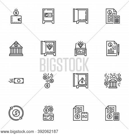 Banking, Finance Line Icons Set, Outline Vector Symbol Collection, Linear Style Pictogram Pack. Sign