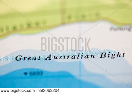 Shallow Depth Of Field Focus On Geographical Map Location Of Great Australian Bight Off Coast Of Aus
