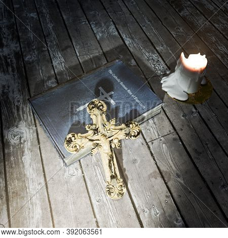 Exorcism Book With Jesus Cross 3d Illustration