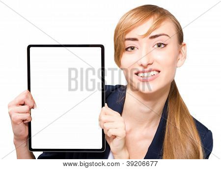 Young Woman Showing Tablet Pc.