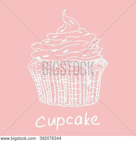 Cupcake With Cream In Paper. New Vector Stock Fast Food