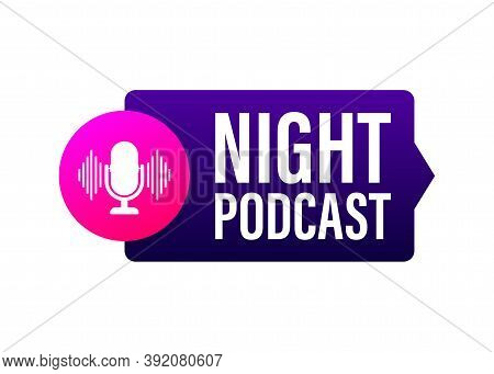 Night Podcast Icon, Vector Symbol In Flat Isometric Style Isolated On Color Background. Vector Stock