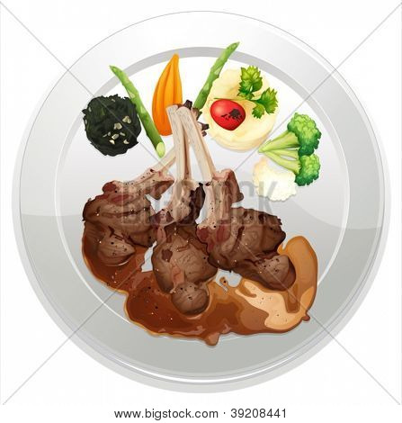 illustration av mat och en maträtt på en vit bakgrund
