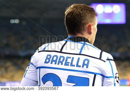 Kyiv, Ukraine - October 27, 2020: Portrait Of Midfielder Nicolo Barella Of Inter Seen During The Uef