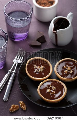 tartelettes čokoládová ganache a vlašské ořechy