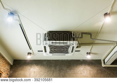 Ceiling Mounted Cassette Type Air Conditioner In The Office Buildings, Cafes Or Studios