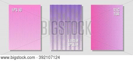 Brochure Covers, Posters, Banners Vector Templates. Elegant Patchy Mockups. Zigzag Halftone Lines Wa