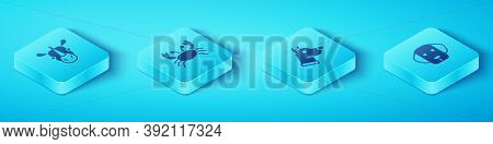 Set Isometric Rhinoceros, Crab, Dog And Head Icon. Vector